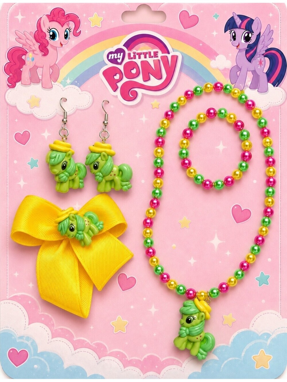 My Little Pony Girls Necklace Bracelet Bow Earrings Accessory Jewelry Set